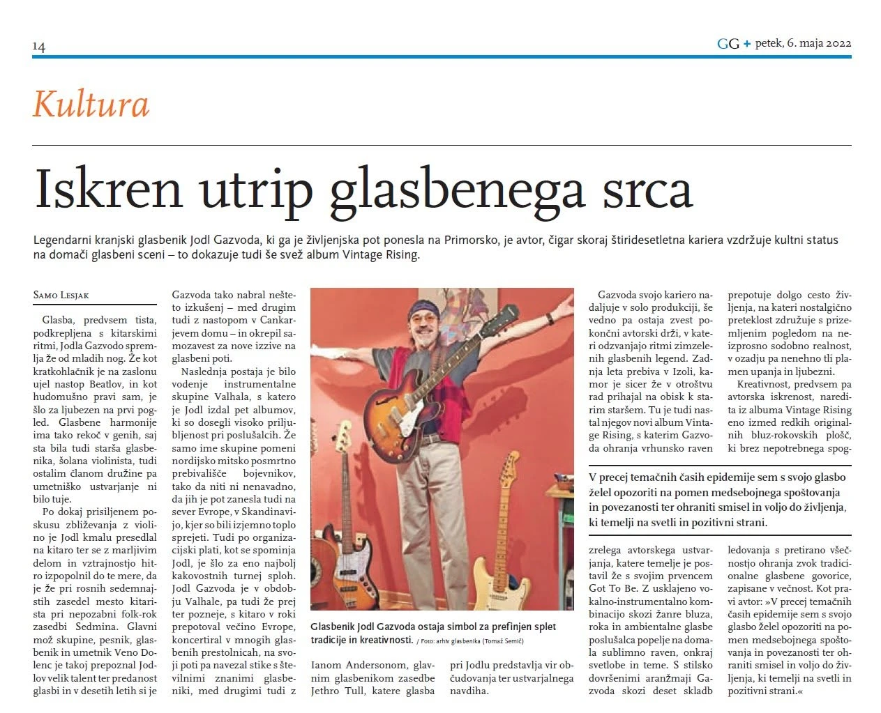 Articolo sul giornale «Gorenjski glas» (6.5.2022)